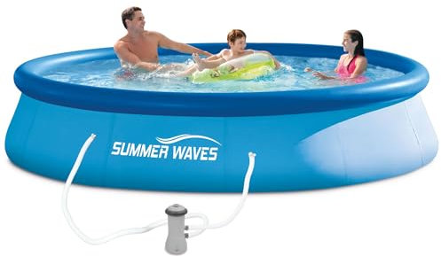 Summer Waves Selbststehender Pool Ø 3,66 x 0,76 m – praktisch Material PVC laminiert 3 Schichten – Aufblasen mit Pumpe – Füllung mit Schlauch – Filterpumpe inklusive