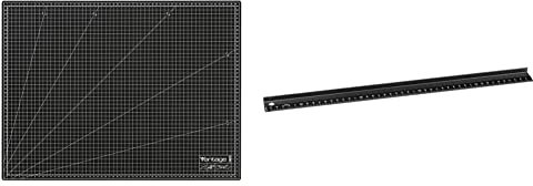 Vantage Schneidematte A2 (45 x 60 cm, selbstheilend, beidseitig nutzbar, mit Raster) schwarz & Dahle 10684 Schneidelineal (45 cm, aus Aluminium, hohe Griffleiste, rutschsicher) schwarz