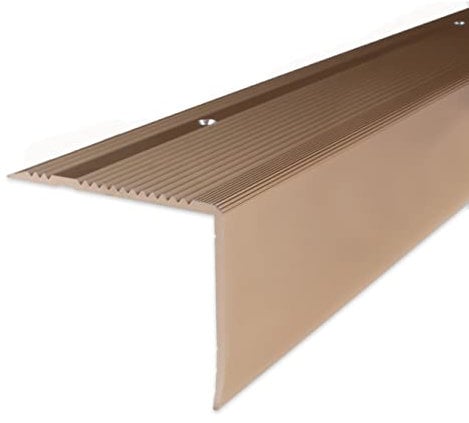 PROVISTON | Treppenkante | Aluminium eloxiert | Bronze Hell | Breite 69 mm | Höhe 55 mm | Länge 2700 mm | Gebohrt | Treppenkantenprofil | Treppenwinkel | Winkelprofil | Kombiwinkel | 1 Stück