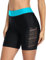 Attraco Damen Badeshorts Hohe Taille Kurze Badehose Schnell Trocknendes Wassersport Boardshorts Schwimmhose Schwimmshorts Schwarz/Aqua XXL