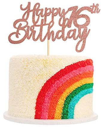 Blumomon 3 Stück Happy 16th Birthday Cake Topper Rose Gold Glitter Cupcake Topper Kuchen Dekoration für Cheers to 16 Birthday Party Dekoration