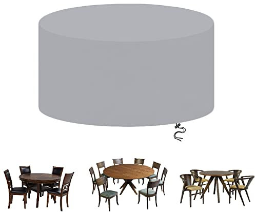 AXFZZRS Housse pour Meubles de Jardin Ronde,Oxford 420D Bache Exterieur Table Ronde,Housse de Protection Table de Jardin,Imperméable,Coupe-Vent,Anti-UV,Résistant à la Déchirure, 130x50cm,Gris