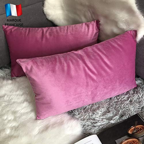 Douceur De Plumes 2er Set dekorativen Kissenbezügen aus rosa Samt 40x80 cm, weicher, moderner Kissenbezug, skandinavische Wohnzimmerdekoration Fuhsia Sofa Schlafzimmer (2 pinkfarbenes Rosa)