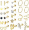 JeryWe 26Pcs Lot Boucles d'Oreilles Femme Petite Acier Chirurgical Cartilage Conch Piercing Oreille Clou d'Oreille Plat Hoop Ensemble CZ Coeur Papillon Boucles d'Oreilles Hypoallergénique 16G-20G or