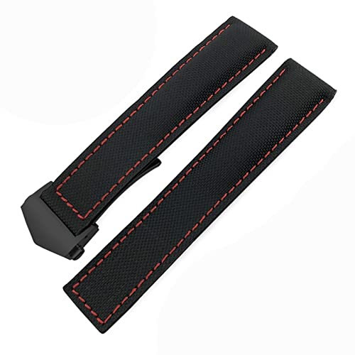 GANYUU Für Tag Heuer CARRERA AQUARACER 20 mm 22 mm Uhrenarmbänder Canvas Nylon Leder Uhrenarmband Faltschnalle Schwarz Uhrenarmband (Farbe: Schwarz Rot Schwarz, Größe: 22 mm)