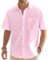 J.VER Mens Linen Shirts Short Sleeve Summer Lightweight Cotton Regular Fit Casual Holiiday Beach Button Down Shirt with Pocket Pink M