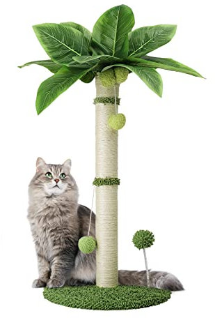 Arquiel Poste Rascador para Gatos, Arbol para Gatos con Cuerda De Sisal Premium, Dos Bolas Colgantes Interactivas De Bolas De Resorte para Gatas De Interior, 65cm De Altura