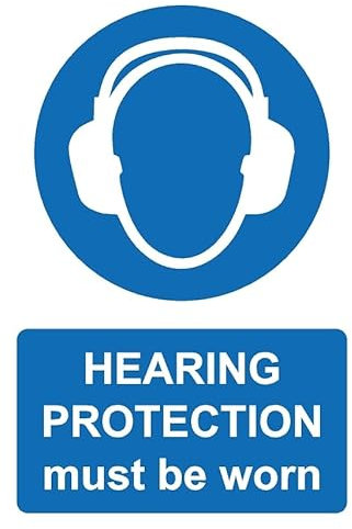 Hearing protection must be worn safety sign - Self adhesive sticker (200mm x 150mm)