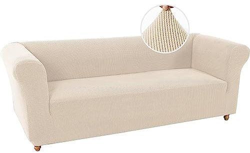 BXFUL Sofabezüge Stretch Couchbezüge Anti-Rutsch Sofa Schonbezug mit Armlehne Spandex Jacquard Sofa Überwürfe rutschfest Sofa Überzug Waschbare Sofabezug für Haustiere (3-Sitzer,Beige)