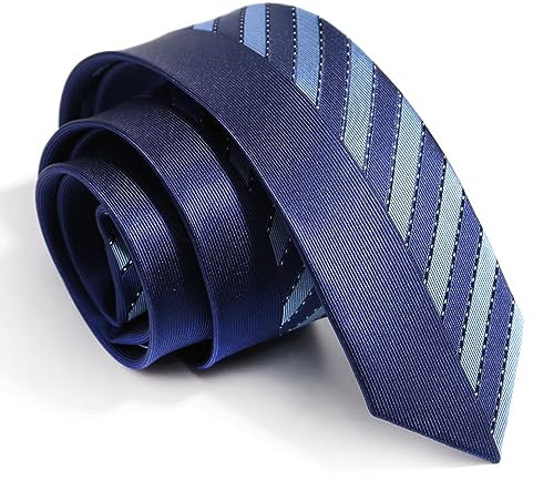 Yongchuantie Modische 6 cm schmale Krawatten für Männer, Business, Freizeit, Hochzeit, Party, Krawatte, 6 cm, symmetrische Krawatte mit Geschenkbox, Marineblau Hellblau gestreift, Einheitsgröße
