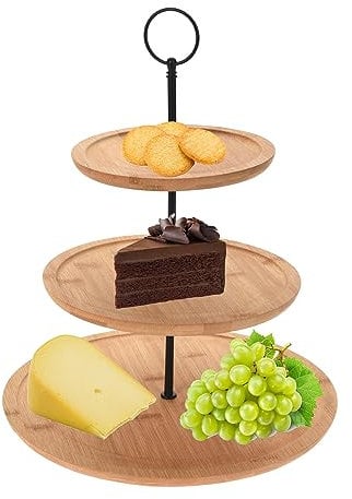 Mojawo 3-stöckige Bambus Etagere Servierregal Servierständer Ständer Telleretagere Ø28xH35cm