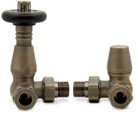 Antique Bronze Corner Black Top Traditional Thermostatic Radiator Cast Iron Valves (Pair)