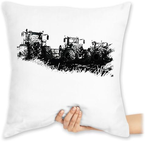 Kissen 40x40 Zierkissen - Traktoren Wiese - 40 x 40 cm - Weiß - Traktor Landwirt trecker Landwirtschaft dorfkind traktorfan Bauern Bauer Landwirte Farmer landwirtschafts Traktor, traktorfans