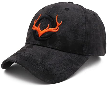 QOHNK Unisex Baseball Cap, Camouflage Baseball Cap, Männer Einstellbare Dschungel Hut, Outdoor Jagd Hut 3D Hirsch Jagd Kappe, Schwarz , L/Einheitsgröße