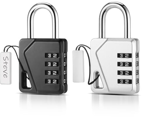 2Pcs Combination Padlock, Locker Padlocks with DIY Name Tags, Heavy Duty Gym Locker Padlocks, Waterproof Padlock with Code, Rusproof Pad Lock for Gym-Locker Shool Boxes Gate Shed (Black Silver)