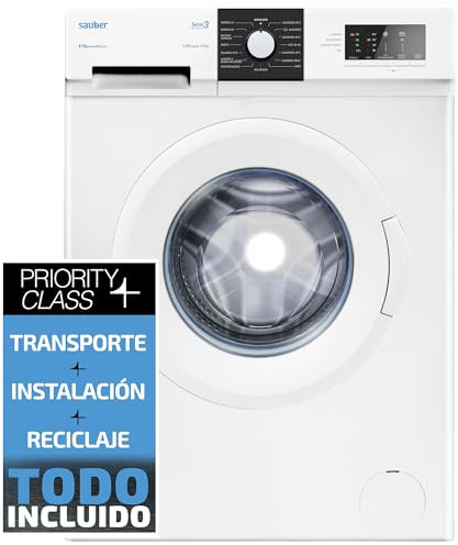 Sauber - Lavadora de carga frontal SERIE 3-W8123-8 kg - 1200 RPM - D - Programa Extra Rápido 15 minutos - Media Carga Avanzada - ENTREGA EN DOMICILIO CON INSTALACIÓN INCLUIDA