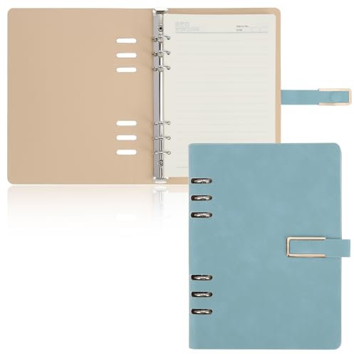 Skycase A5 Ringbuchordner aus PU-Leder, 6-Ring-Mechanik, inkl. A5 Füllpapier, Hellblau – Praktischer Planer, Notizbuch & Ordner für Schule, Studium & Büro