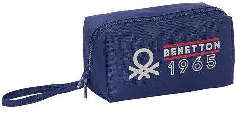 Safta Benetton Varsity M050 Federmäppchen, quadratisch, groß, für Kinder, ideal für Schulalter, bequem und vielseitig, Qualität und Widerstandsfähigkeit, 22 x 10 x 10 cm, Marineblau/Grau, Uni,