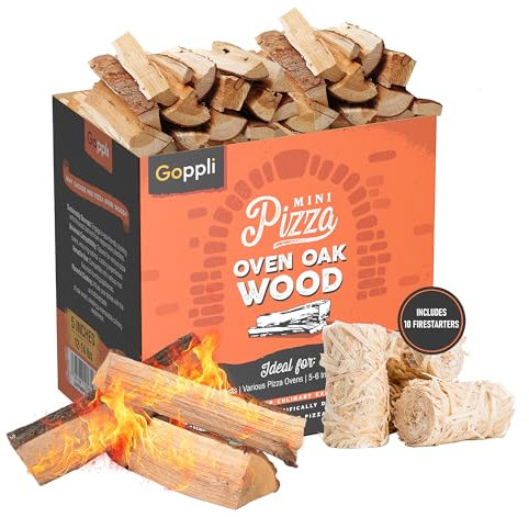 Goppli Mini Pizza Oven Oak Wood for Portable Mini Pizza Ovens - Dried Cooking Wood Miniature Logs - Oak Mini Fire Wood Sticks Great for Grilling, Smoking, BBQ - (10 Firestarters Included)