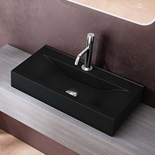 doporro Lavabo à Poser Noir Mat Vasque Suspendu en Céramique Lave Mains Rectangulaire de Qualité pour Salle de Bain 62x32x11cm Brüssel118