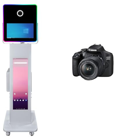WideMeet 15,6 Zoll DSLR Photo Booth Maschine mit LCD Touchscreen Tragbare Kamera Photobooth Flight Case Verpackung für Hochzeiten Partys Veranstaltungen (Weiße Maschine, Photo Booth + Kamera)