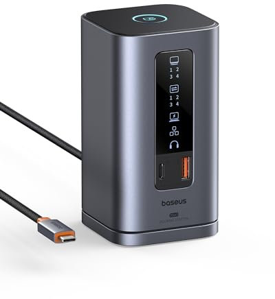 Baseus Docking Station, Spacemate Series 11 in 1 Docking Station 3 Monitors with 2*HDMI 1*DP 4K@60Hz, 3*USB-A/C 10Gbps, Ethernet 1Gbps, 100W PD, USB C HUB for Laptop DELL/HP/Mac/Lenovo/Acer