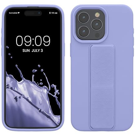 kwmobile Case Compatible with iPhone 15 Pro Max - Case with Hand Strap and Stand Soft TPU Silicone Coating - Lavender