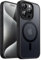 Cover Magnetica Compatibile con iPhone 15 Pro con Cavalletto Supporto - 6,1 Pollici Compatibile con MagSafe, Custodia Resistente Opaca Sottile Antiurto (Nero, Trasparente)