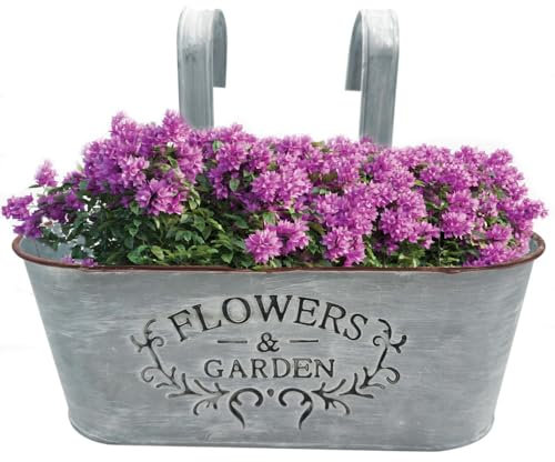 PALUPLUS Fioriera in Metallo per Balcone di colore Beige, Misura 36x18x16 cm, Vaso per ringhiera con Ganci, Balconiera da Appendere a Finestre e Balconi -1201F-1,35