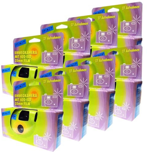 8X 1A PHOTO PORST Einwegkamera Edition Spirit in grün, bunt, mit Blitz, Batterien und Film (8er Pack, je 27 Aufnahmen)