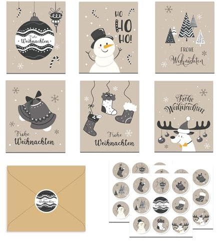 CC HOME Weihnachtskarten Die Weihnachtskarte Glückwunschkarten mit Umschlag,24-Stück Set Weihnachten Element mit Umschlag Aufkleber Weihnacht Grußkarte Postkarten Aufkleber Party Supplies