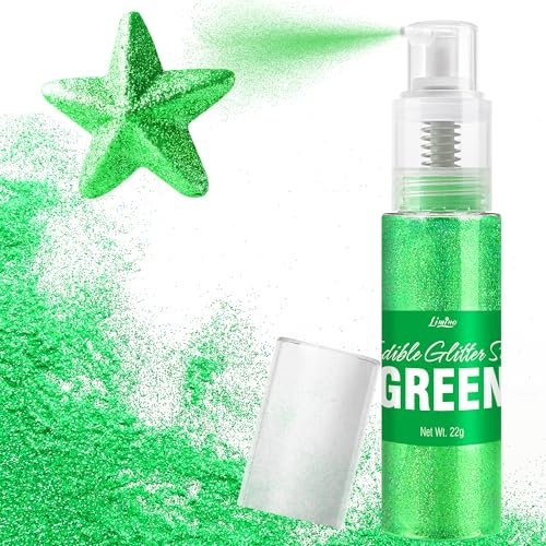 Essbarer Glitzer Spray - 22g Lebensmittel Glitzer Essbares Glitzerpulver für Getränke, Kuchen Dekoration, Macarons - Lebensmittelfarbe Glitzer Pulver Edible Glitter für Cocktail, Cupcakes (Grün)