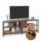 CAIYUN 140cm Corner TV Unit with Power Outlet, 55 inch TV Stand for Living Room, TV Stand Cabinet, TV Bench for 32/45/50/55/60/65 inch TV, Wooden TV Stand for Bedroom, Rustic Brown