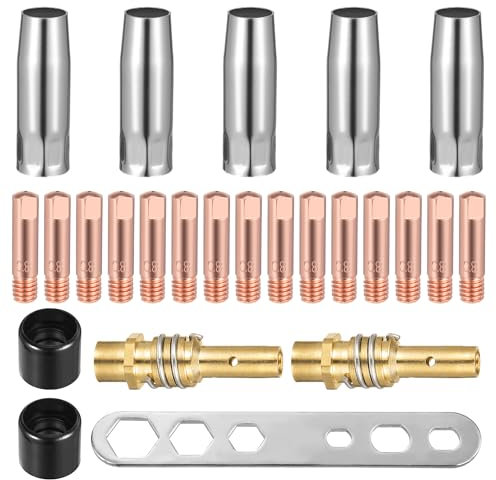 SIWOKJJO 25 Stück Verschleißteile Set, Schweißbrenner Set, Schutzgasschweißgerät Zubehör, Ersatzteile Schweißgerät, Schweißdüsen, Schweißzubehör passend AK-15/MB-15