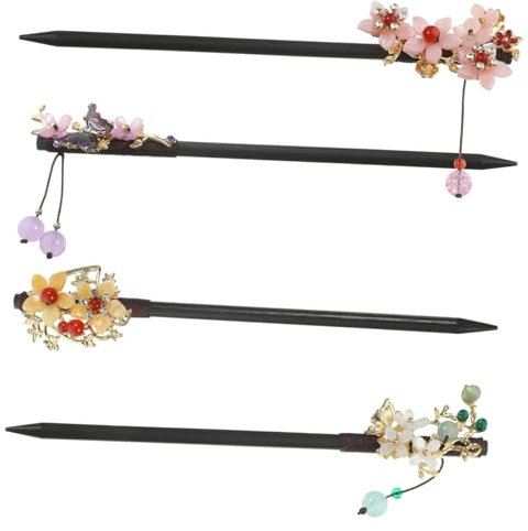 NOLITOY 4pezzi Bastoncini Per Vintage Stile Cinese Con Decorazione Floreale Per Accessori Da Donna e Ragazze Per Chignon e Cerimonie Tradizionali