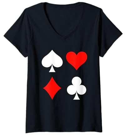 Damen Spielkarten Skat Kartenspiel Poker Kostüm Karneval Fasching T-Shirt mit V-Ausschnitt