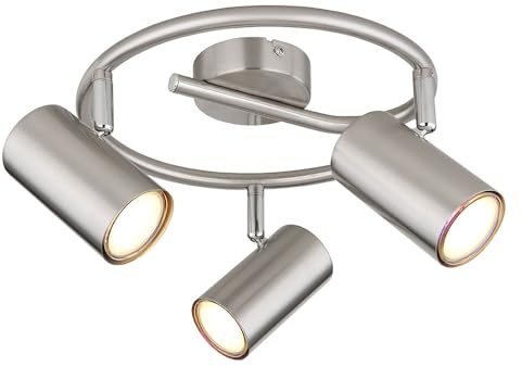 Ceiling Light 3-Bulb Living Room Lamp Spot Light Matt Nickel Ceiling Lamp Bedroom Light Ceiling Spotlight Moveable 3x GU10 Diameter 25 x 13.5 cm
