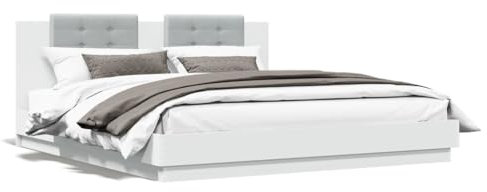 Festnight LED Bett 180x200 cm mit Kopfteil, Holzgestell, Doppelbett, Weiß