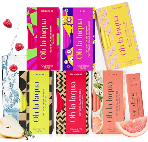 Oh la laqua - Tutti Frutti - 6 fruchtige Aromen - Für Wasser mit Geschmack - Ohne Zucker - 60 Sticks - Für 30l Infused Water - 100% Natürlich