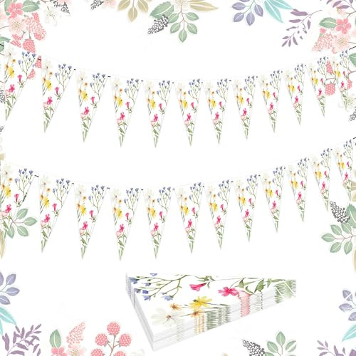 LaVenty Blume Girlande Frühling Blume Party Banner Papier Wildblume Party Dekorationen Blumenbanner für Wand Geburtstag Frühling Garten Hochzeit Hintergrund Indoor Outdoor Decor