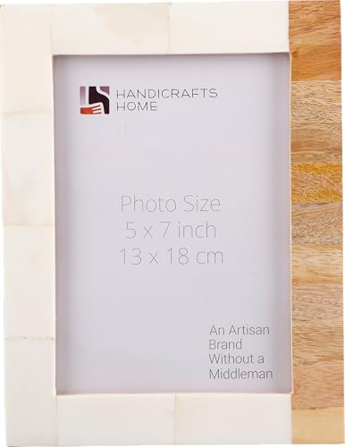 Handicrafts Home 5x7 Wood Picture Frame, Handmade white Photo Frame Natural Wood Chip & White Bone Inlay Design for Wall or Tabletop, Farmhouse, Boho & Modern Home Decor, Desk, vintage Picture Frame