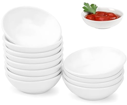 PET Bols à Sauces, 12 Pièces Vaisselle à Trempette Soja, 8,8 x 2,2cm Mini Bols à Trempette, Réutilisable Vaisselle à Tapas et Sauces, Assiette à Dessert, Rond Sauce Assiette, pour Collation, Blanc