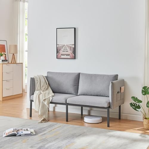 [en.casa] Sofa Kamar 2 Sitzer Couch Textil Polstersofa mit Rückenkissen und Armlehnen 69 x 158 x 63 cm Wohnzimmer Metallbeine Grau