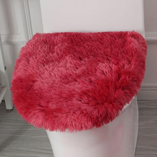 Insun Soft Fluffy Toilet Seat Cover, Washable Absorbent Lid Cover, Adjustable Non Slip Backing for Most Bathroom Toilet Lids Tie-Dyed Wine Red 17.7 x 19.7