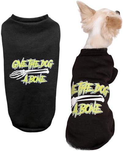 Dog Halloween Jumper, Pet Dog Sweater Give the Dog a Bone Halloween Dog Costume for Small/Medium Dogs Black Machine Washable Funny Holiday Party Outfit for Puppies M/L - L46 x W23cm
