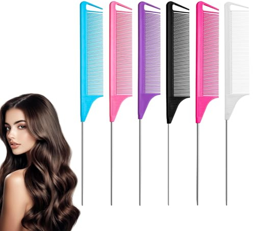 6 Stück Antistatischer Neckerei Haar Kamm, Stielkamm Professioneller Kit Haarkamm, Neckerei Kämme, Nadelstielkamm, Rattail Hair Comb, Geflochtenem Haar Styling Kamm, Haarkamm Friseur (Typ 2)