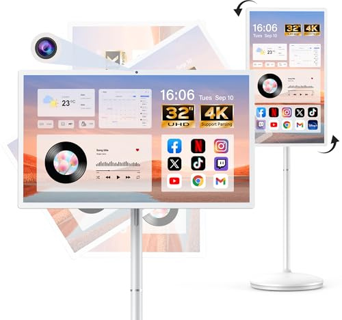 32 Smart Portable TV, UHD Touch Screen with Swivel Rotation, 16GB RAM+128GB Storage, Powerful Qualcomm Snapdragon CPU, Android 14 EDLA Certified, 6–10 Hours of Use, Remote Control & 8MP Camera