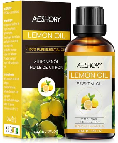 AESHORY Olio Essenziale di Limone 50ML, Naturali Olio Aromaterapico di Limone, Olio Profumati Premium per Diffusori, Massaggio, Bagno, Cura della Pelle, Rilassamento e Calma