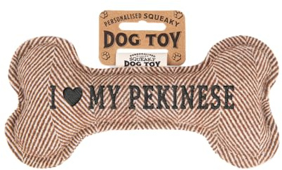 History & Heraldry Personalisiertes Quietschendes Hundespielzeug, Knochen Form, mit `Pekinese' Aufschrift, Stoffspielzeug für Hunde