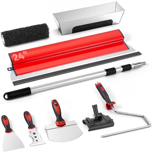 Vliebb Drywall Skimming Spatula Set with Extension Handle, Plastering Skim Blade | 60cm Quick-Release Blade | Mud Pan, Compound Roller | for Smoothing Plaster, Filler, Joint Compound on Walls and Ceilings